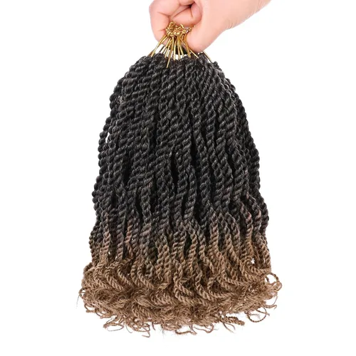 Miniatura 8 de Leeven Cabello de Ganchillo Rizado Senegalés de 12 Pulgadas, 8 Paquetes Trenzas de Ganchillo Cortas Ombre Marrón, Trenzas Havana Pequeñas #T30