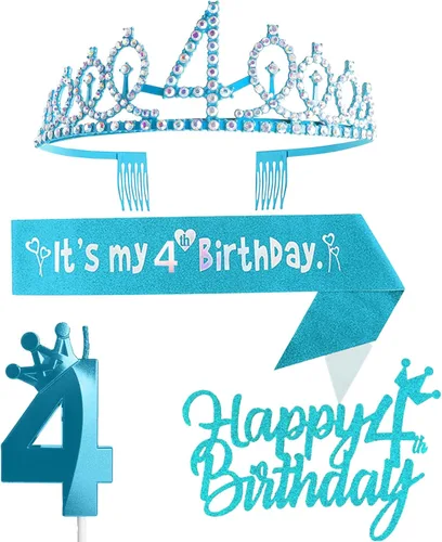 Miniatura 26 de Decoraciones de cumpleaños número 7 para niña, que incluyen corona/tiara de cumpleaños número 7, banda, adorno para pastel de cumpleaños y velas