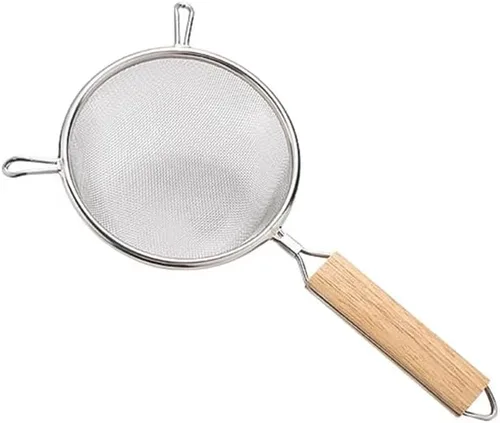 Miniatura 11 de Juego de 3 coladores de malla fina de acero inoxidable, versátiles tamices de mango largo para harina, té, café, aceite de filtrado