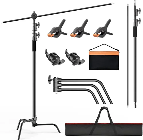 Miniatura 9 de EMART Paquete de 2 soportes C resistentes de 10 pies/9.8 ft, trípode de fotografía de acero inoxidable ajustable con brazo de sujeción y cabeza
