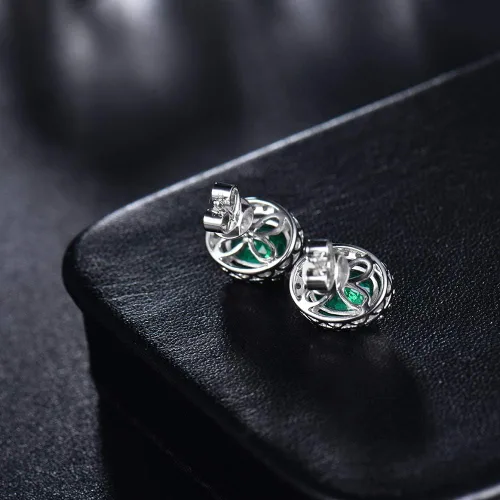 Miniatura 4 de Lanmi - Pendientes de oro blanco de 14 quilates con diamantes naturales de esmeralda para mujer