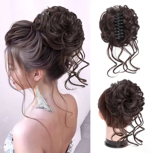 Miniatura 19 de Extensiones de moño grandes y desordenadas para mujer, onduladas, rizadas, extensiones de moño falso, extensiones de cola de caballo para recoger