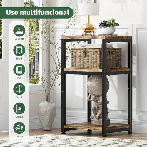 Miniatura 8 de Simple Trending Mesa auxiliar de 3 niveles, Mesa lateral Mesa de sofá para sala de estar, Estante de almacenamiento de mesita de noche, Marrón