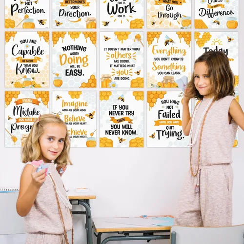 Miniatura 4 de Decorably 15 pósteres motivacionales de abeja para aula, 11 x 14 pulgadas, laminado mate, decoración inspiradora de abejas – tablones de anuncios
