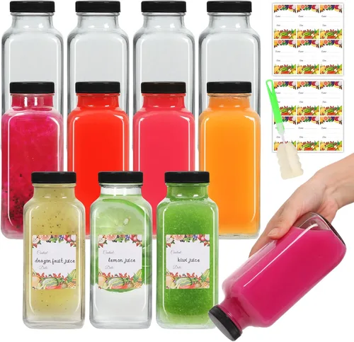 Miniatura 12 de AuroTrends Botellas de vidrio de 8 onzas con tapas, paquete de 6, botellas de vidrio de 8.5 fl oz para agua, kombucha, portátil, reutilizable, 8