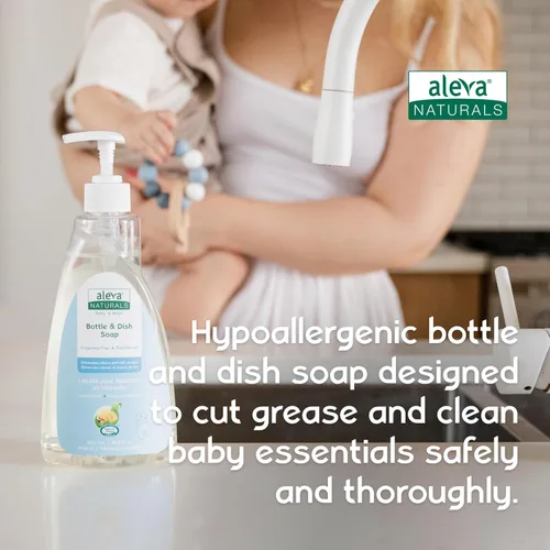 Miniatura 2 de Aleva Naturals Líquido hipoalergénico para biberón y lavavajillas, fórmula a base de plantas y sin fragancia, jabón para lavar platos para limpiar