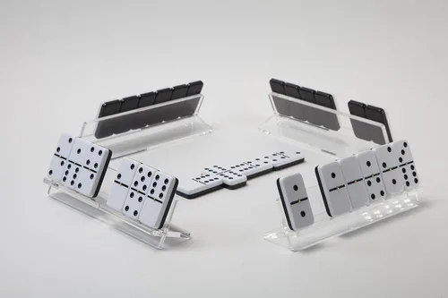Miniatura 4 de Moderno juego de dominó doble de seis jumbos con bastidores, juego de dominó acrílico premium con 4 bandejas de dominó acrílicas para jugar