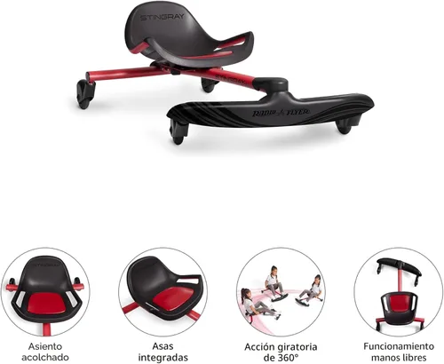 Miniatura 2 de Radio Flyer Stingray Patinete de conducción con deriva divertida para niños de 3 a 8 años, acción de giro de 360°, asiento ajustable para niños