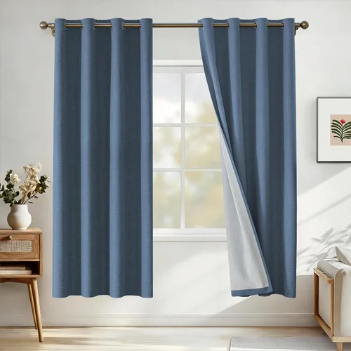 Miniatura 56 de Cortinas de lino 100% opacas para dormitorio, cortinas opacas de 45 pulgadas de largo, cortinas de oscurecimiento de habitación para sala de estar