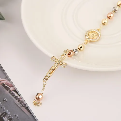 Miniatura 10 de HZMAN Pulsera de cruz con cuentas de rosario virgen de Guadalupe ajustable para mujer, regalo de joyería