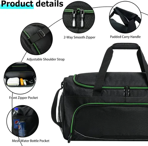 Miniatura 5 de Uarition Bolsa de gimnasio para hombre, 21 pulgadas, grande, para viajes y deportes, VerdeNegro, Bolsa de gimnasio para hombre