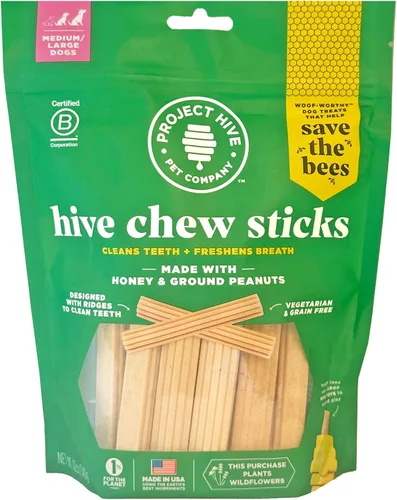 Miniatura 9 de Hive - Palitos masticables – Golosinas dentales para perros – Vegetarianas, hechas con cacahuetes molidos y miel, sin grano ni soja, limpia