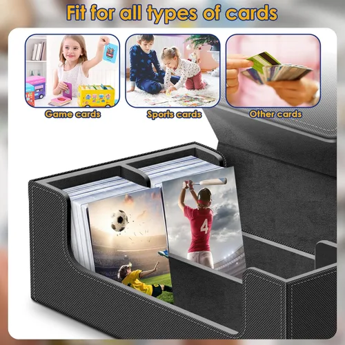 Miniatura 4 de Homthy Caja de almacenamiento de cubierta de 1200+ cartas para cartas de intercambio, caja de almacenamiento de cartas de cuero Commander con 1200+