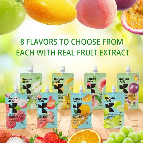 Miniatura 8 de Hethstia Konjac Jelly sabor a uva verde, 10 bolsas, gelatina de uva bebible con péptidos de colágeno, 7 Kcal, sin azúcar, sin gluten, keto, vegano
