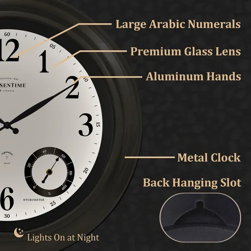 Miniatura 6 de Presentime & Co Jameson Reloj iluminado para interior/exterior de 24 pulgadas, casa de campo moderna, autoiluminado, impermeable, estación