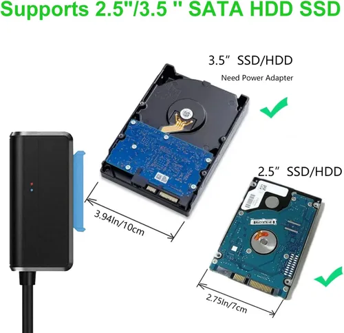 Miniatura 2 de Cable SATA a USB 3.0 a 2.5 Adaptador de disco duro de 3.5 pulgadas, convertidor externo para transferencia de datos SSD/HDD, con fuente
