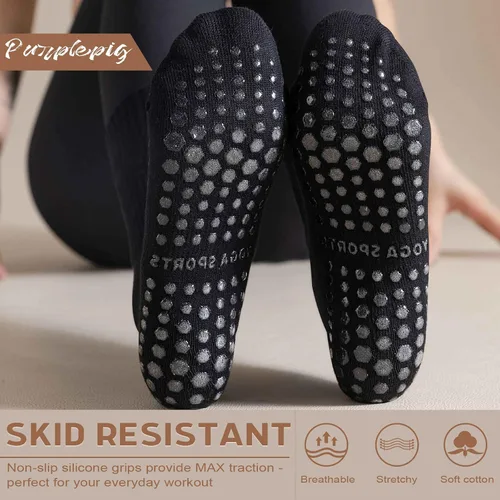 Miniatura 3 de 3 pares de calcetines de agarre para pilates, calcetines de yoga antideslizantes para mujeres, pilates, barra pura, entrenamiento descalzo