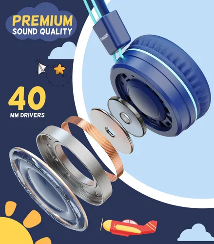 Miniatura 3 de Cowyawn Auriculares USB tipo C para niños, para la escuela, auriculares con cable para niños pequeños, volumen limitado de 94 dB, sonido estéreo HD