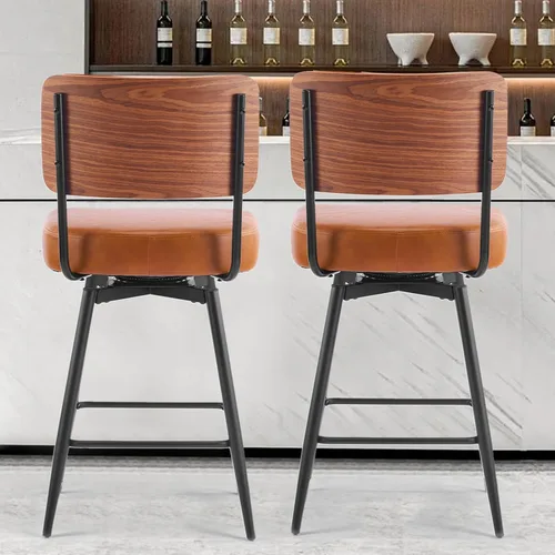 Miniatura 4 de Taburetes de bar de altura de mostrador, taburete de bar giratorio de poliuretano con respaldo extraíble y panel trasero de madera curvada, patas