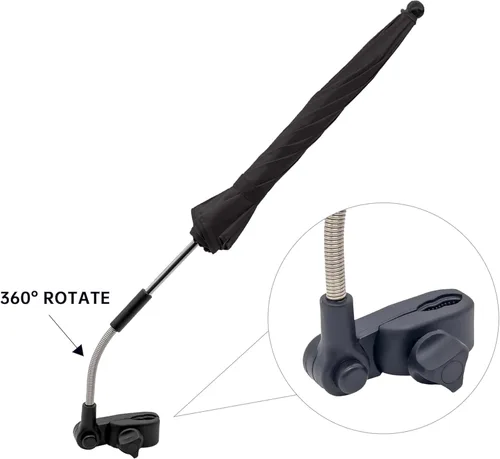 Miniatura 4 de Paraguas universal para cochecito de bebé, paraguas de bicicleta 210T, poliéster resistente al agua 360°, sombra ajustable Negro (Charcoal Black)