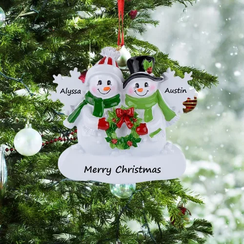 Miniatura 2 de Adorno de Navidad personalizado para familia de 2 muñecos de nieve, adorno familiar de copo de nieve de resina, decoración de árbol de Navidad