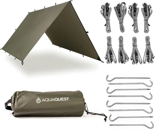 Miniatura 10 de AquaQuest Lona Safari – Ligera impermeable (0.197 in) con costuras selladas Ripstop para mochileros, senderismo y camping en hamacas Verde oliva