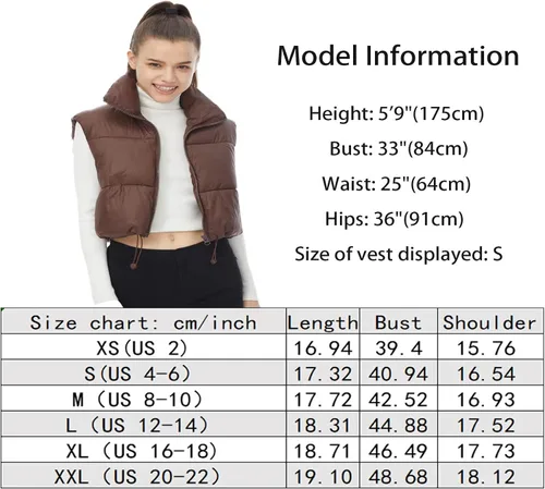Miniatura 7 de Chaleco acolchado de invierno para mujer, cuello alto, ligero, sin mangas, chaleco acolchado