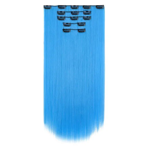 Miniatura 27 de Extensiones de cabello negro lacio, 2 juegos de extensiones de cabello con clip para mujeres, Halloween, 5 piezas de 22 pulgadas, piezas de cabello