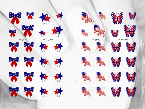 Miniatura 3 de Calcomanías de arte de uñas, calcomanías de transferencia de uñas, 48 unidades, vacaciones del 4 de julio, cinta de bandera estadounidense, arco