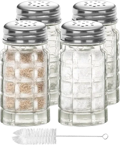 Miniatura 7 de Juego de 2 saleros y pimenteros retro de 1.5 onzas, estilo retro, de cristal transparente, para cocinas o restaurantes del hogar, 1.5 fl oz (2)