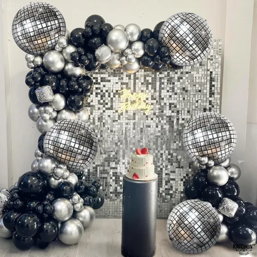 Miniatura 5 de KatchOn, Globos de bola de discoteca plateados, enormes de 22 pulgadas, paquete de 6, globos esféricos 4D para decoraciones de fiesta de discoteca