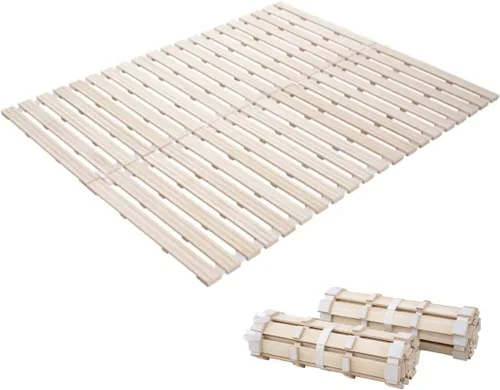 EMOOR Cama de listones de madera tipo rollo matrimonial (55.2 x 78.7 pulgadas) para colchón de futón japonés, Franco-ROLL, Paulownia sin pintar,