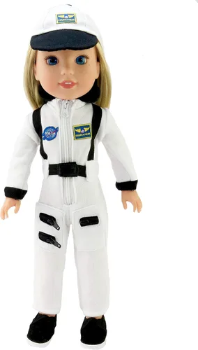 American Fashion World Traje espacial de astronauta blanco para muñecas de 14 pulgadas | Calidad premium y diseño moderno | Ropa de muñecas | Moda