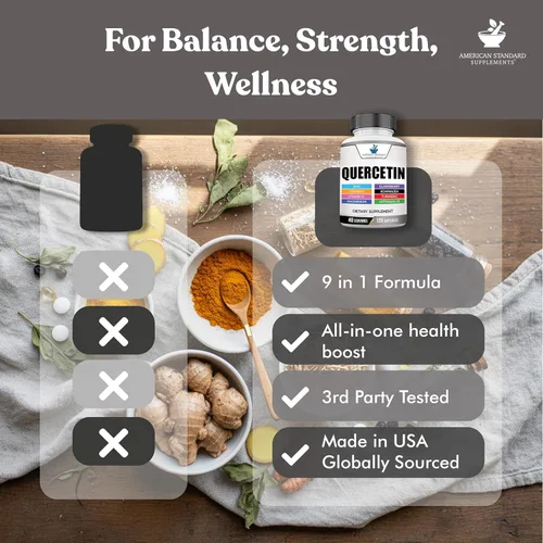 Miniatura 4 de American Standard Supplements Quercetina 1000 mg por porción con zinc, vitamina C, vitamina D3, magnesio, saúco, equinácea, cúrcuma, astrágalo, sin