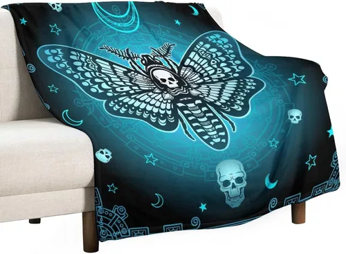 Miniatura 9 de Manta gótica de franela de polilla abstracta, mágica, bohemia, mariposa, esqueleto, luna, estrellas, manta estética para hombres, mujeres, niñas