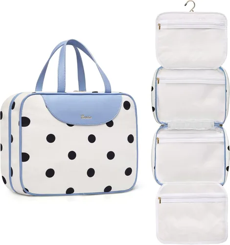 Miniatura 18 de Bosidu Neceser de viaje colgante, organizador de artículos de tocador de viaje de gran capacidad para mujeres con 4 compartimentos y 1 gancho