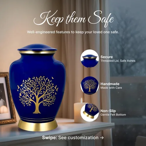 Miniatura 3 de AmericUrn Blue Tree of Life Urnas de Cremación Personalizadas con Grabado Personalizado para Cenizas Humanas – Conjunto Memorial para Adultos