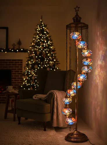 Miniatura 10 de DEMMEX Lámpara de pie con mosaico turco marroquí de 11 globos, 7 pies de alto, estilo Tiffany, lámpara decorativa bohemia con globos coloridos