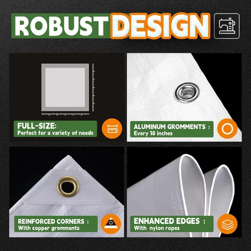 Miniatura 4 de RAINDEWAY Lona blanca resistente de 12 mil de 12 x 20 pies, resistente a los rayos UV, impermeable, resistente a la intemperie, con ojales de metal