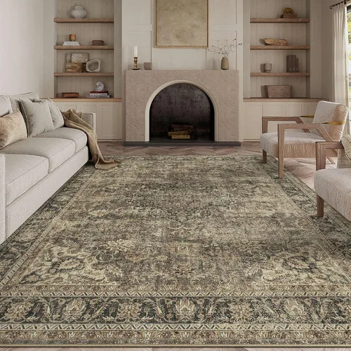 Miniatura 62 de Alfombra de área marrón lavable de 2 x 3 pies, alfombra vintage para entrada y cocina, antideslizante, suave, de pelo bajo desgastado, alfombra