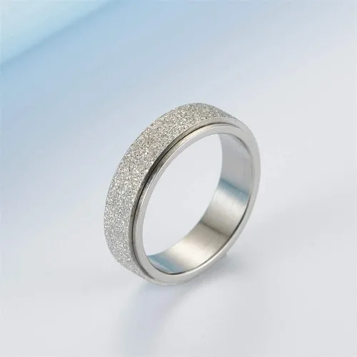 Miniatura 5 de WLPCIV Anillo de ansiedad para mujeres y hombres, anillo giratorio de acero inoxidable, anillos de arena con acabado con purpurina para aliviar