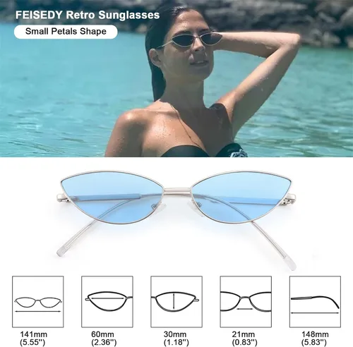Miniatura 58 de FEISEDY Gafas de sol de diseñador de moda Retro pequeños pétalos forma arco templo diseño B2298