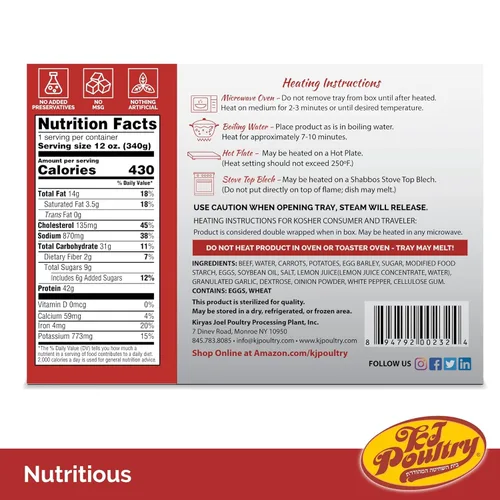 Miniatura 2 de KJ Poultry Comidas preparadas Kosher – Carne de carne y kugel de ternera, comidas de carne MRE listas para comer, comida de shabbos (paquete de 1)