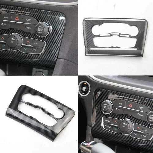 Miniatura 6 de Crosselec - Cubierta de panel de control central de fibra de carbono para aire acondicionado A/C para Dodge Charger 2015+ (Negro)