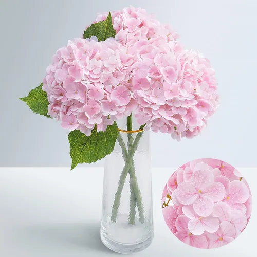 Miniatura 29 de Flores artificiales de hortensias de tacto real, 2 flores azules y 2 blancas de tacto real, flores de hortensias sintéticas de 21 pulgadas, flores