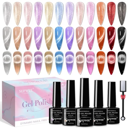 Juego de esmalte de uñas magnético de ojo de gato, 12 colores, esmalte de uñas de ojo de gato 9D, brillo holográfico, esmalte de gel magnético, Gel