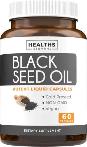 Aceite de Semilla Negra - 60 Cápsulas de Gelatina Blanda (no OGM y Vegano) Premium Prensado en Frío Nigella Sativa que Produce Aceite Puro de