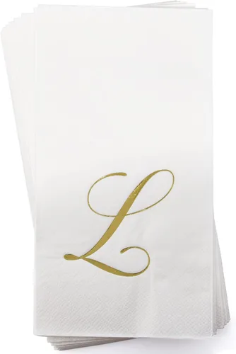 Miniatura 5 de Gift Boutique 100 Servilletas Doradas con Monograma para Invitados Letra L Paquete de Papel Desechable Elegante Lámina Dorada Metálica Servilletas