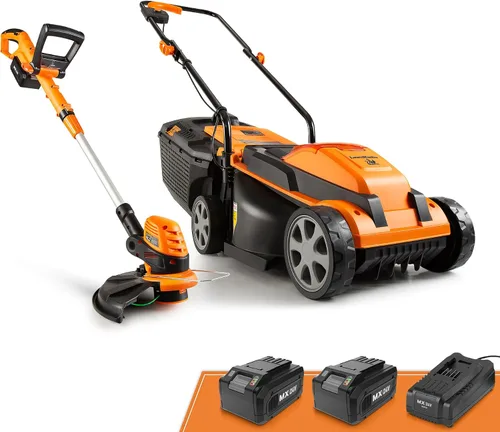LawnMaster 20VMWGT Cortacésped de 24V Máx de 13 pulgadas y Recortadora de Césped de 10 pulgadas Combo con 2x4.0Ah Baterías y Cargador