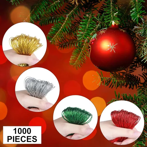Miniatura 2 de Shappy 1000 Piezas Ganchos para Adornos Navideños Colgadores de Adornos Cordón Precortado Fácil Bloqueo con Broche a Presión Cuerdas Precortadas